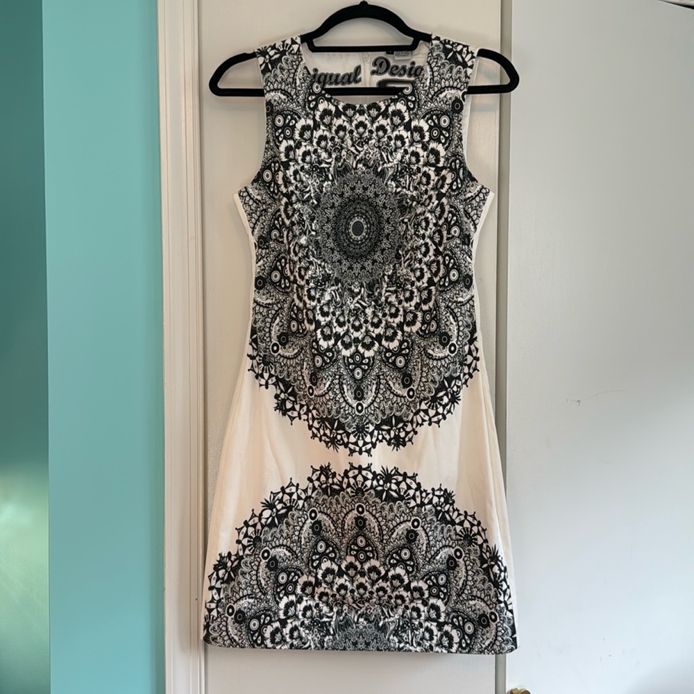 Desigual Floral Sheath Dress | Black & White Garden Print | Size 36
